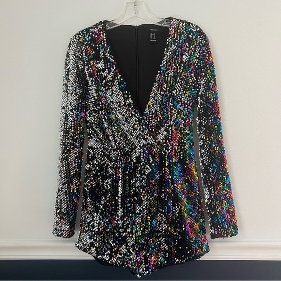 Forever 21 Sequin Shorts Romper Long Sleeve Size S Disco Rainbow Sparkly Swiftie - Picture 5 of 6